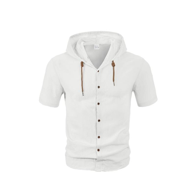 Men S Short Sleeve Hooded Shirt Loose Fit Summer Casual