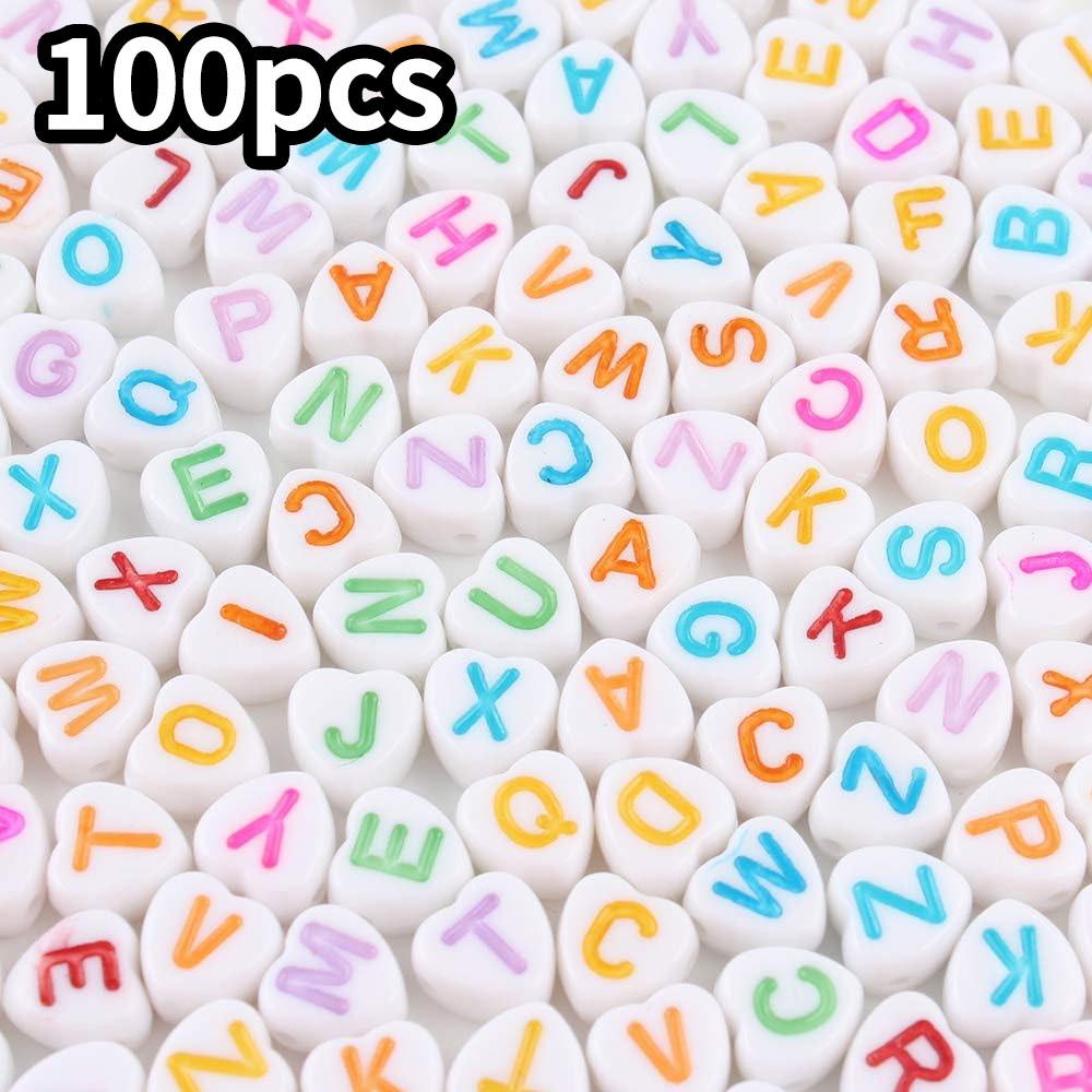

100/300/500 white heart-shaped acrylic letter beads, colored letter beads 4x7mm craft beads, DIY bracelets and jewelry making beads 100pcs