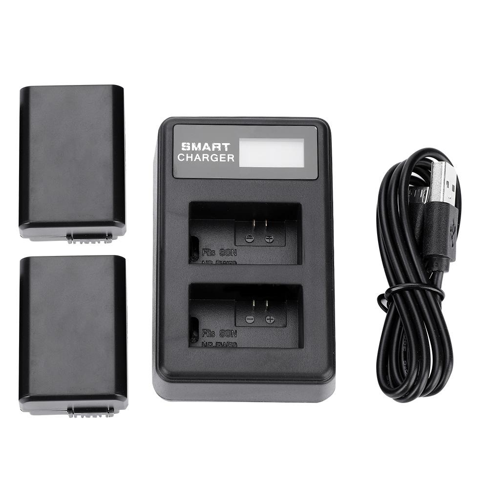 

Зарядное устройство NP-FW50 с двумя слотами USB и ЖК-экраном для Sony A6000 A6300 A6500 A7r A