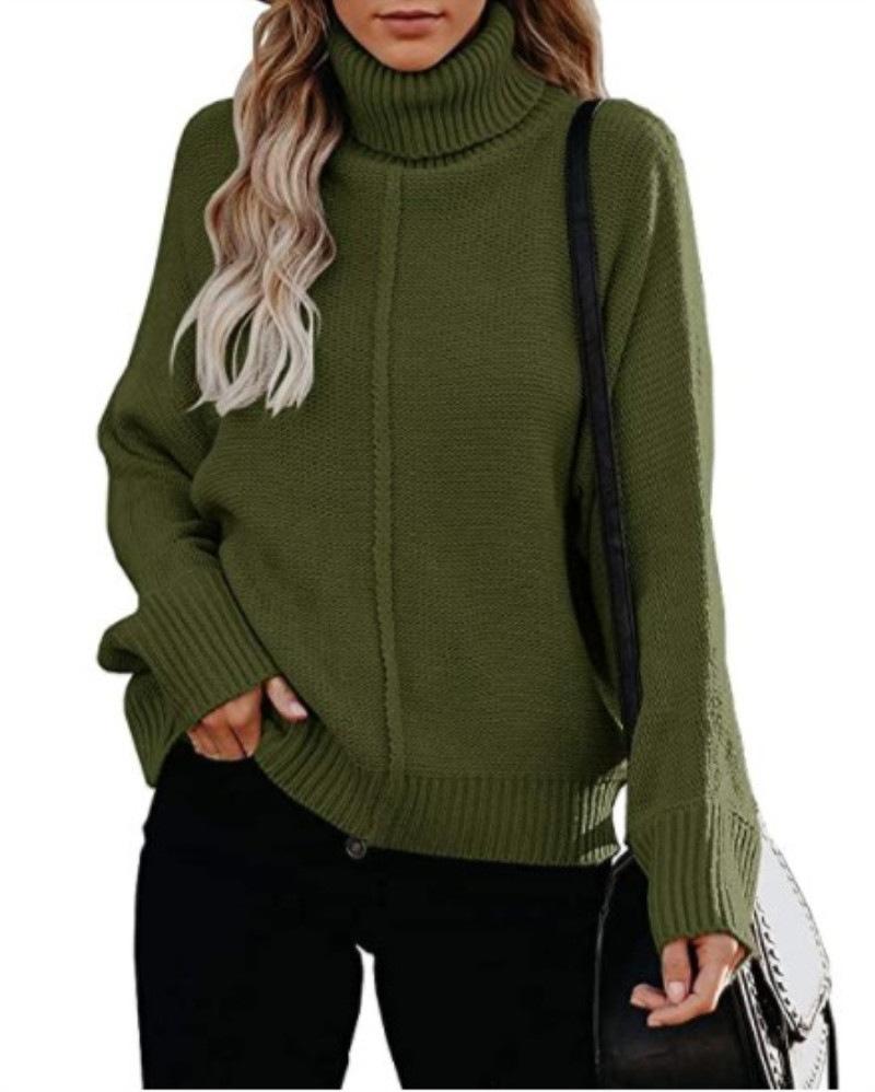 Pullovers Fashion High Neck Loose OL Commuter Knit Big Size Women Pullover Casual Long Sleeved Pullover Soft Elegant Basic Knitted Tops