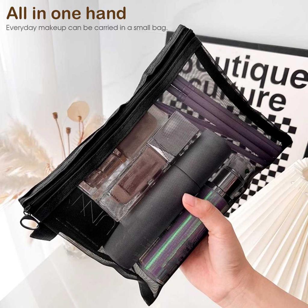 Nylon Schwarz Netz Waschbeutel Tragbare Aufbewahrungstasche Lippenstift Make-up Organizer Einfache Reise-Make-up-Tasche