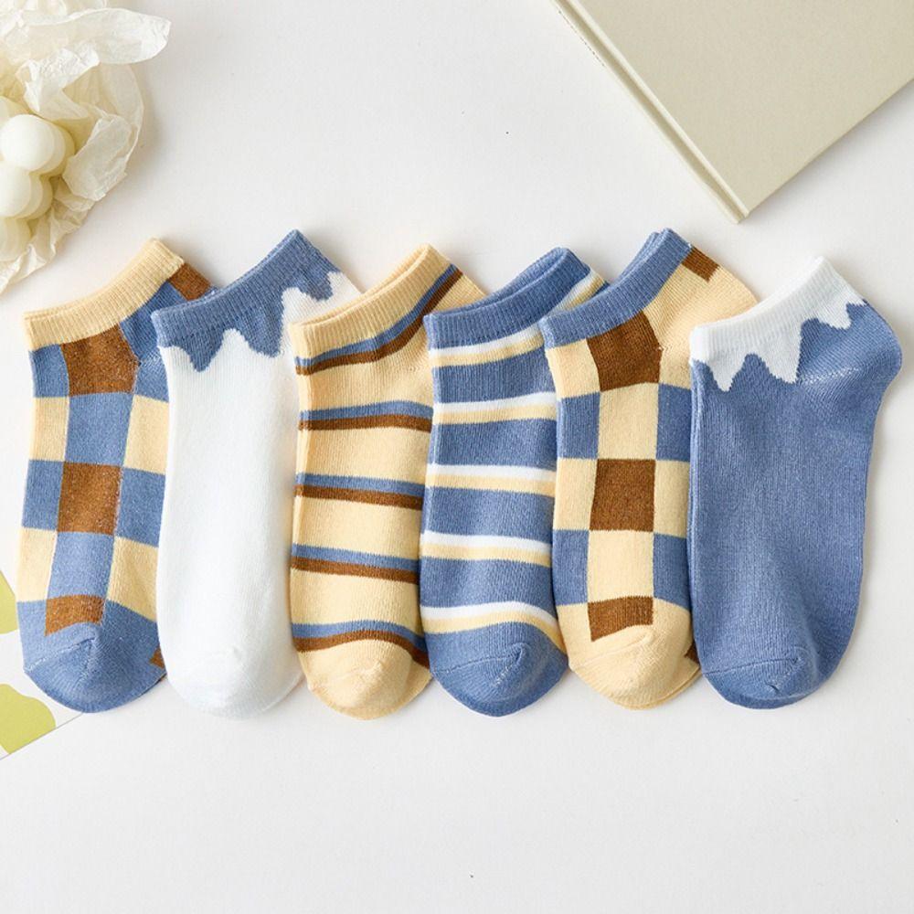 10Pairs Grid Stripe Ankle Socks Colorful Simple Mid-calf Socks Korean Style Women Tube Socks  Gifts