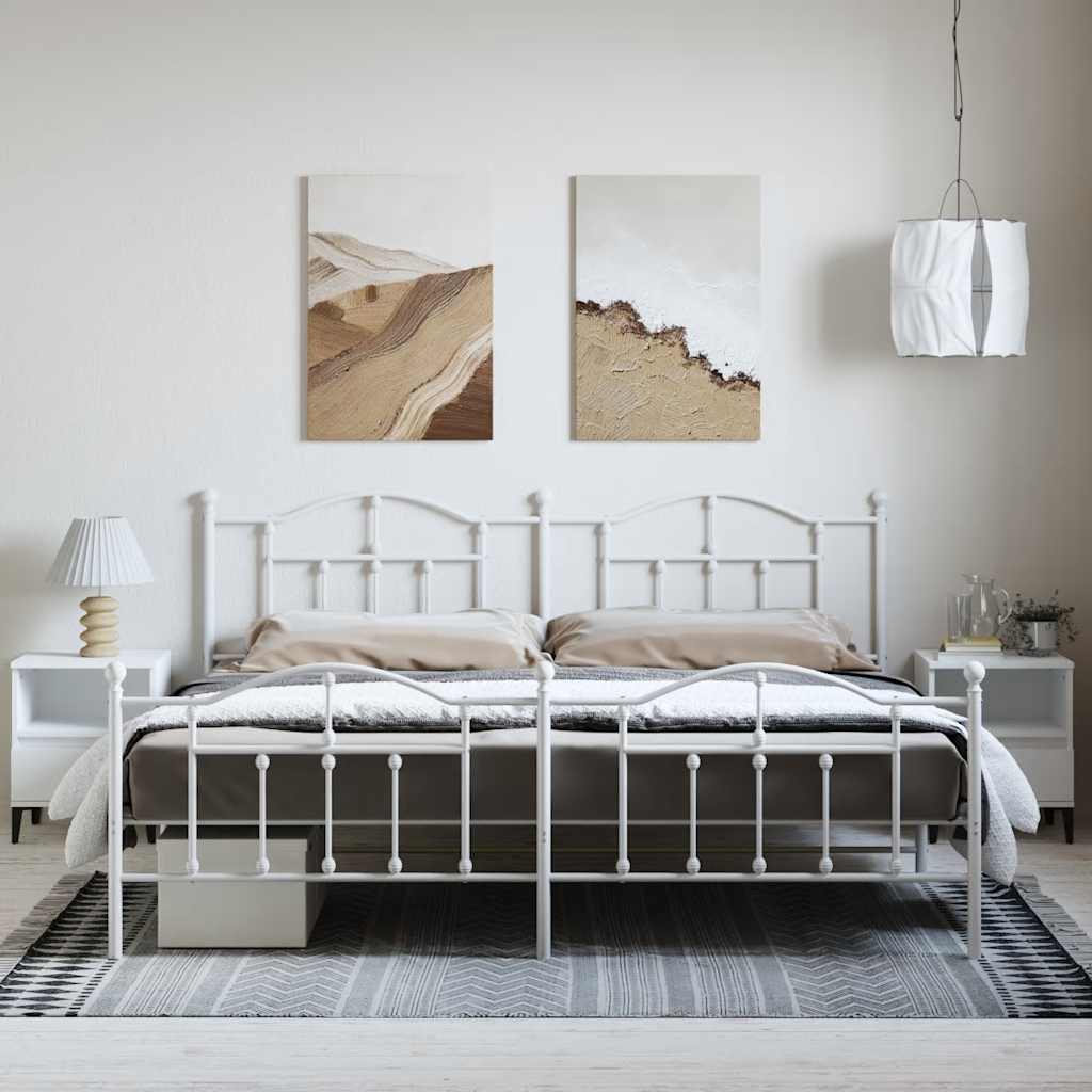 Metal Bed Frame with Headboard and Footboard White 193 x 203 cm