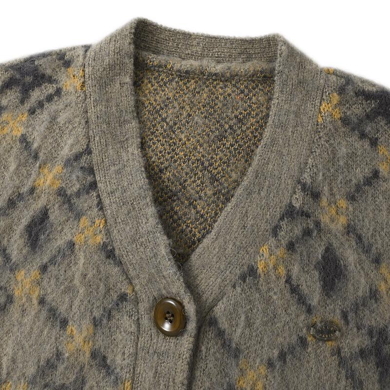 ELLE KIDS Girls' Color-Block Jacquard Knit Round Neck Cardigan