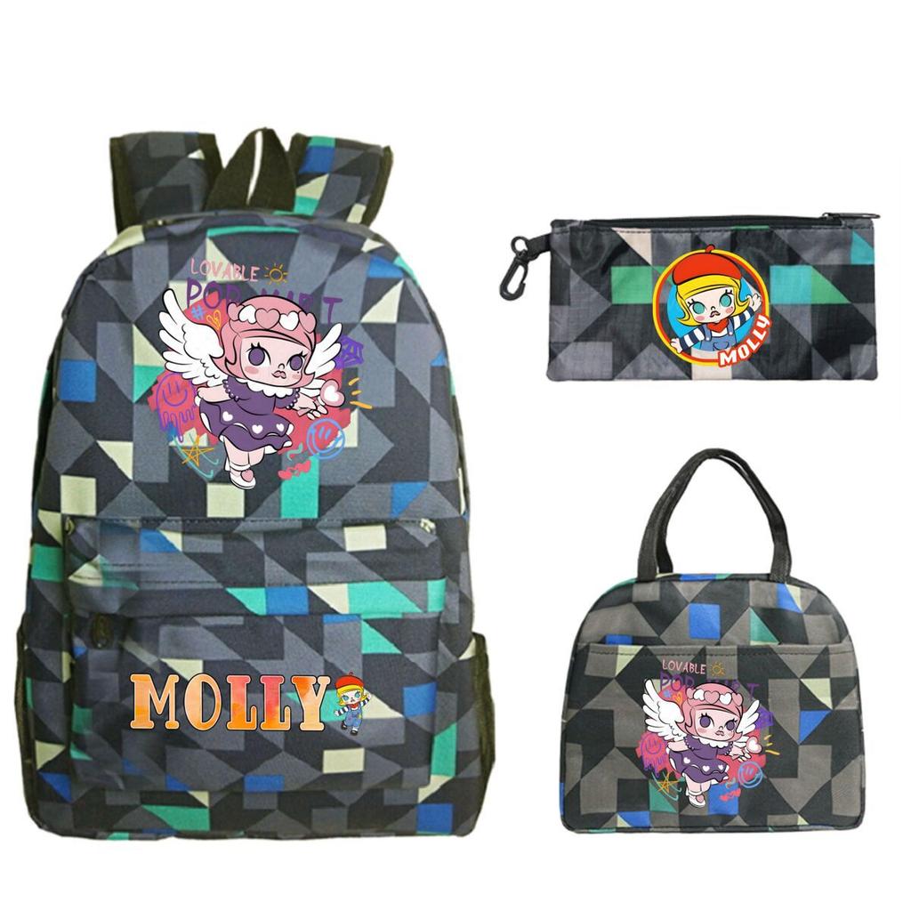 Cute Molly Cartoon Peripheral Casual Backpack Printing Trend Primary and Secondary School Schoolbag Three-piece Set