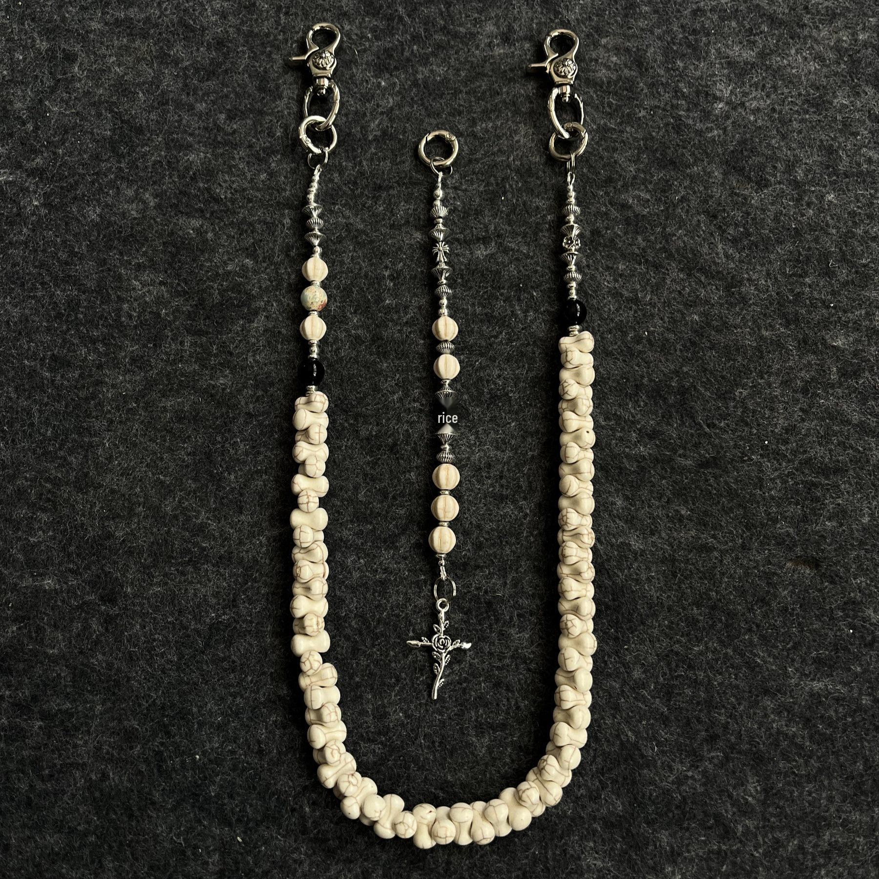 

Белый бирюзовый костяной лоскутный пояс-цепочка с подвеской 68 cm