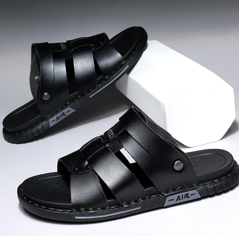 Beach Shoes Men Outdoor Lgihtweight Casual Sandals Men's Flip Flops Fashion Dark Pattern Design Non-Slip 2 Wear Method Size 45