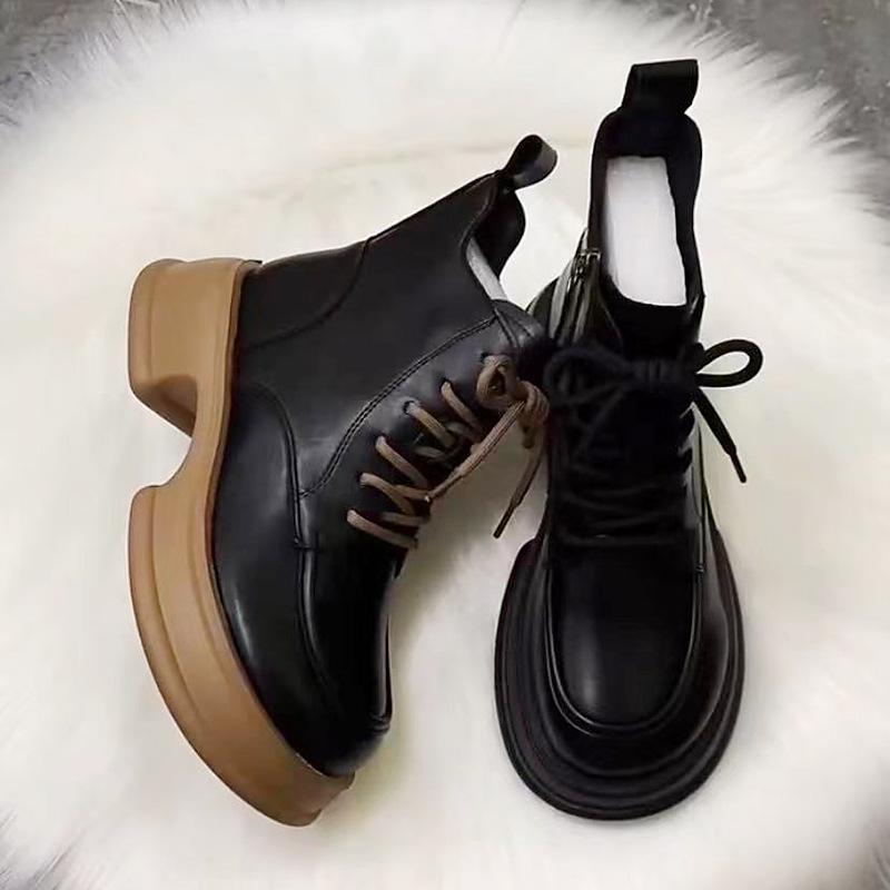 Moda Street Style Seksowne Damskie Botki Motocyklowe Jesień Nowe Wygodne Pasujące do Wszystkiego Skórzane Botki Chelsea Krótkie Buty Damskie