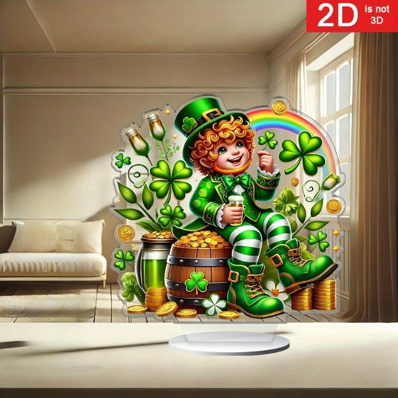 2D Flat St Paddy's Party Irish-Themed Acrylic Desktop Decoration, Four-Leaf Clover Design, Patternssuitable for Wall Decoration, Porch, Room, Villa, a