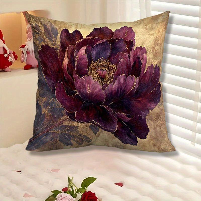 Luxury Vintage Dark Purple Peony Throw Pillow Cover Boho Floral Botanical Print Decorative Cushion Case For Sofa Home Decor Gift