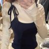 2KWEIRD Korean Woman T Shirts Fake Two Chic Tees Long Sleeve O-neck Ruffles Sweet Camisetas Bandage Casual Y2k T-shirts