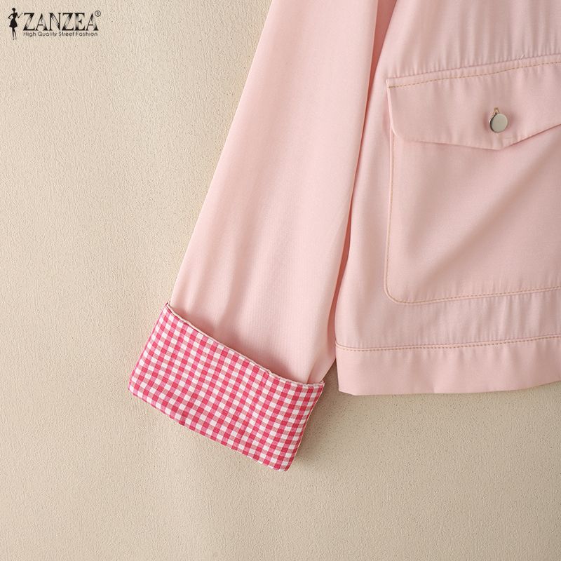 ZANZEA Frauen Casual Stehkragen Langarm Dünne Strickjacke Outwear