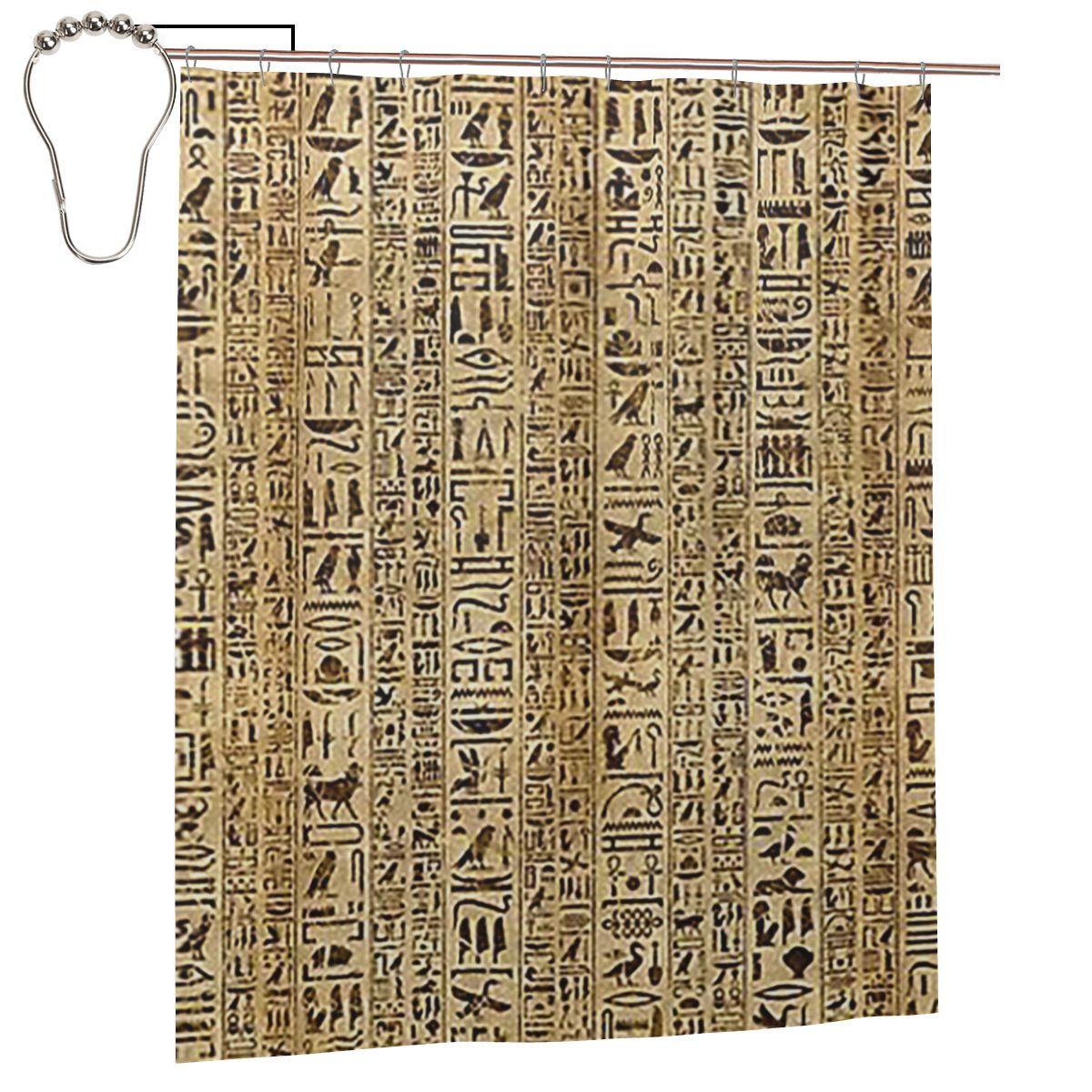 

Egyptian Hieroglyphs On Papyrus Shower Curtain Bathroom Polyester Waterproof Bath Curtains With Hooks W60H190(CM)-1 Pcs