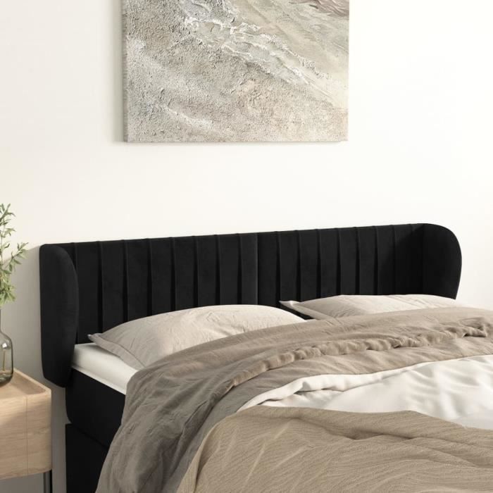 VidaXL Tête de lit avec oreilles Noir 147x23x78-88 cm Velours3117432