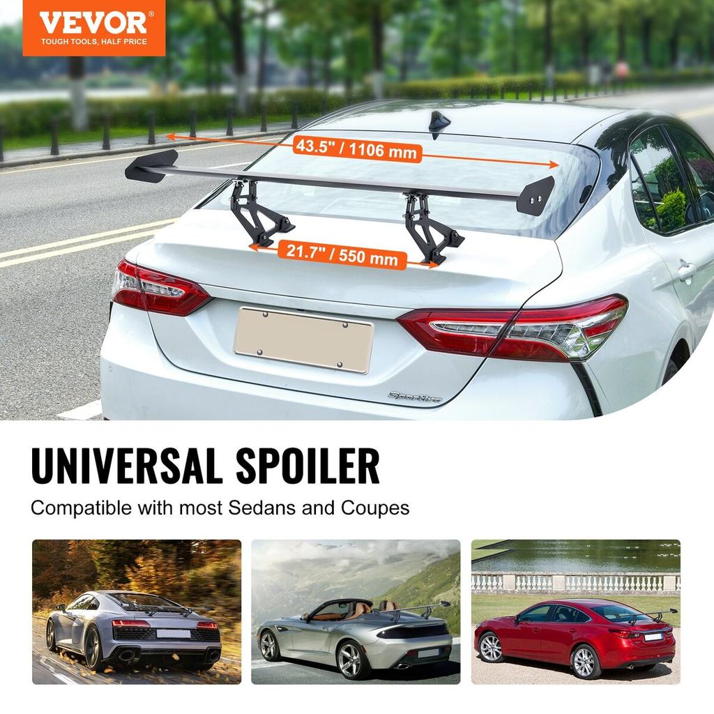 Universal Rear Spoiler GT Style Adjustable Trunk Wing Car Racing 43.3''