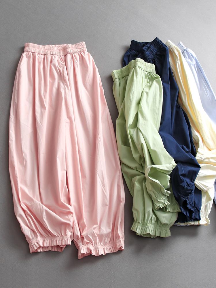 

Solid Color Elastic Waist Wide Leg Lantern Cropped Pants Women s Retro Style X544 One Size рожевий