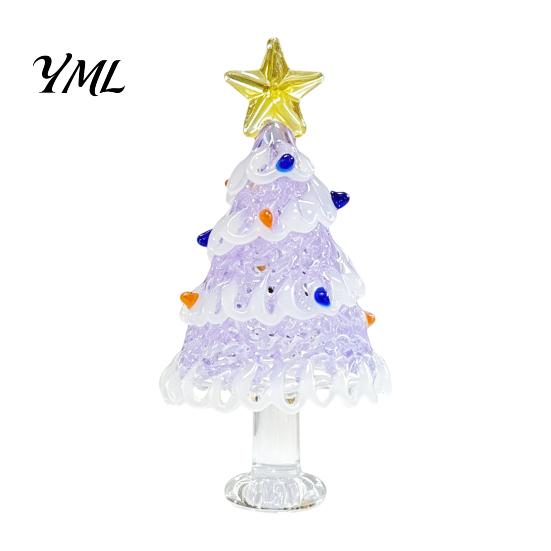 Decorative Christmas Collectibles Hand Blown Glass Tree Figurine, Mini Tabletop Seasonal Window Display Decor Xmas Ornament, Handmade Desktop Holiday