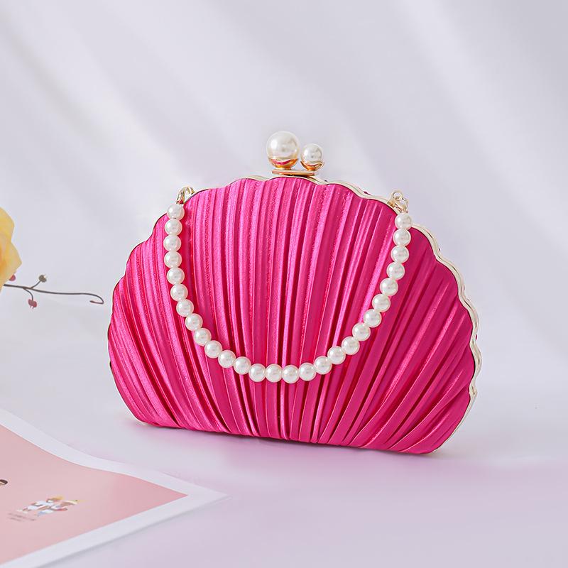 

Evening Bag For Women Mini Pleated Seashell Clutch Handbag Purse Chain Strap Crossbody Shoulder Bag For Wedding Prom Party розы красного