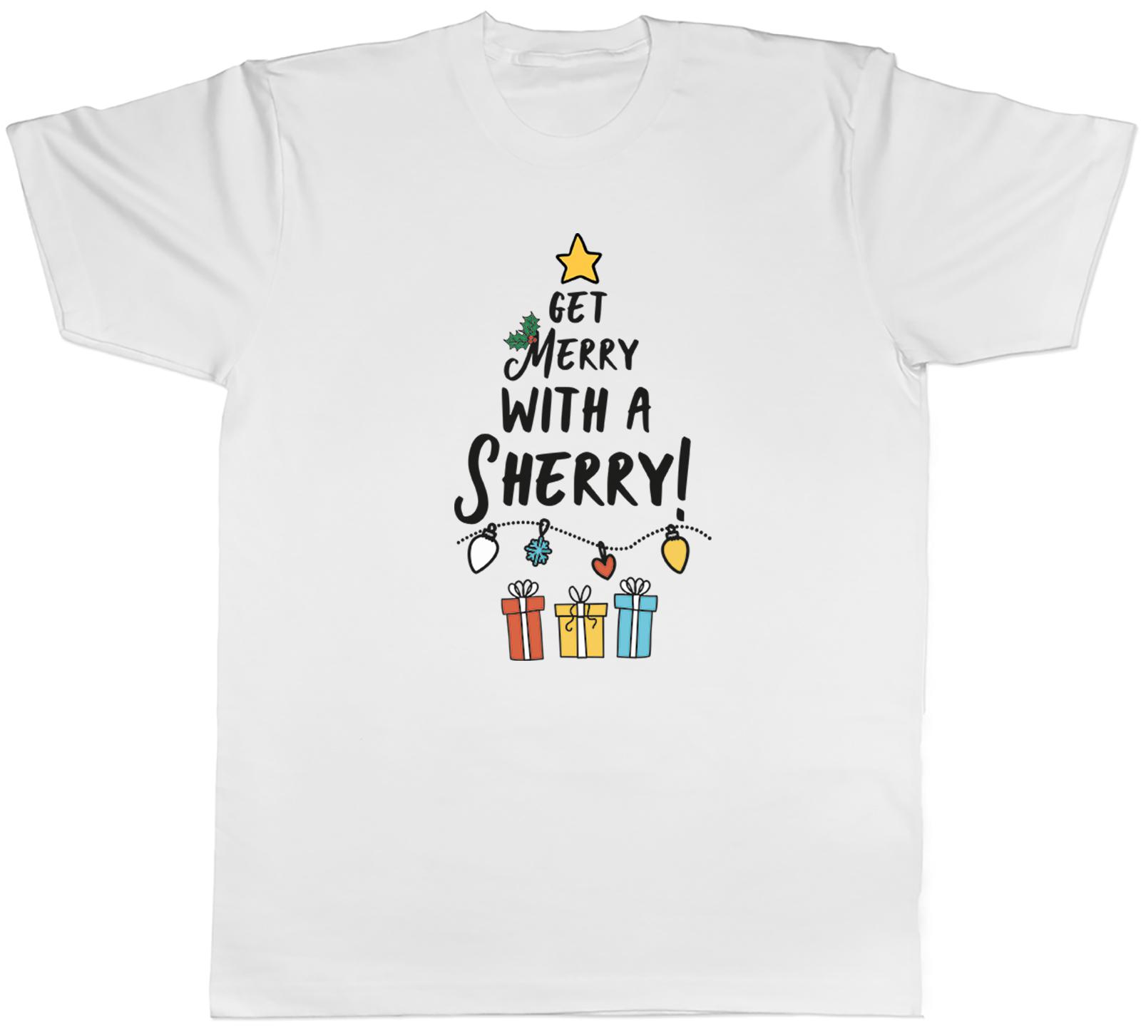 Christmas Xmas Mens T-Shirt Get Merry with a Sherry Funny Unisex Tee Gift M