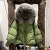 European winter new raccoon big fur collar hooded down jacket women's medium and long thickened warm knitted sleeve jacket