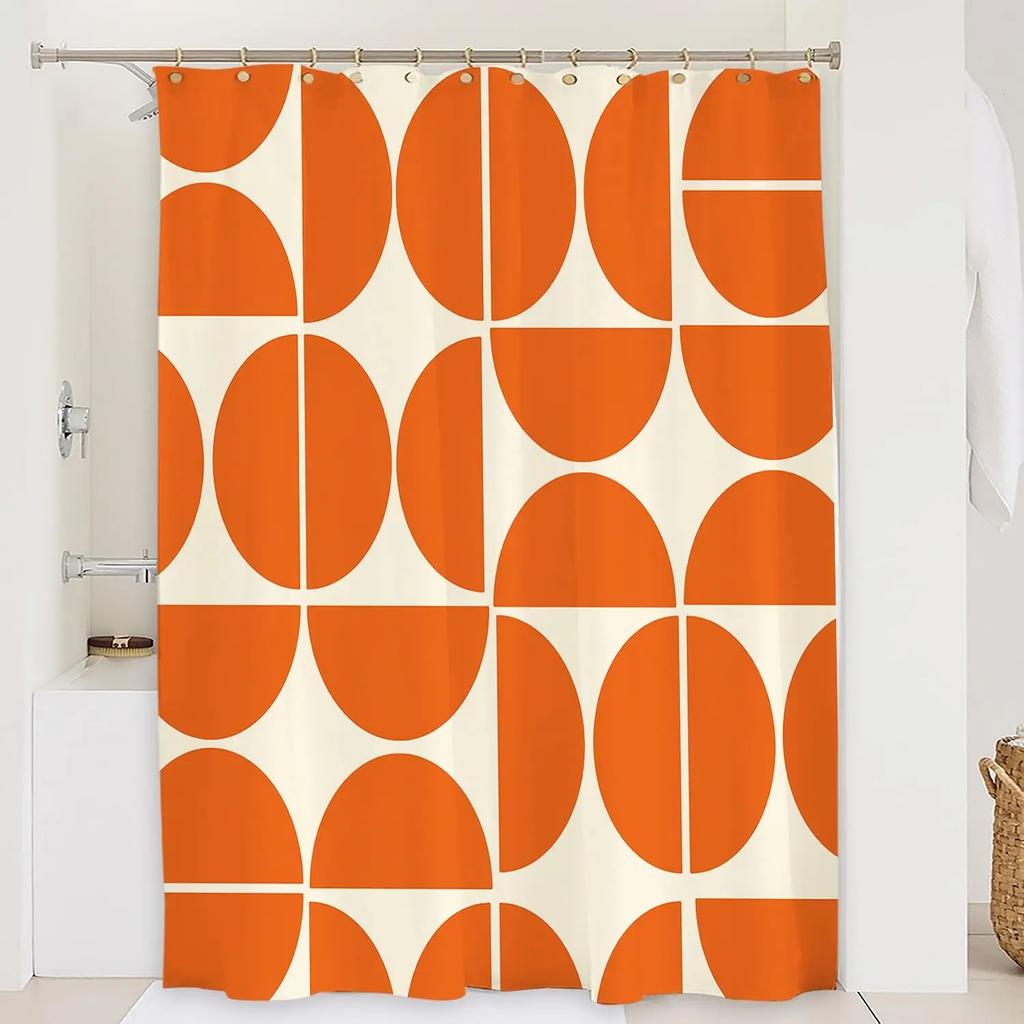 Orange Medieval Shower Curtain Bathroom Decorative Modern Abstract Geometric Art Shower Curtain, Waterproof 180X180Cm