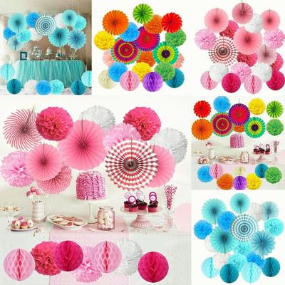 19Pcs/Set Paper Honeycomb Balls Party Fans Flower Tissue Pompom Wedding Hanging