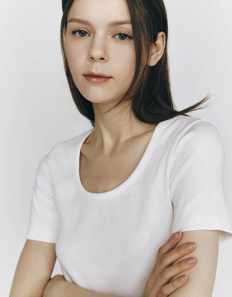 Giordano Ribbed U-Neck Short Sleeve Tee 325526 [3Color]