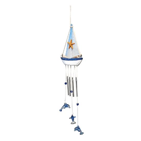 Blue Sailboat Hanging Wind Chime for Outside Handcrafted Nautical Wind Chime A