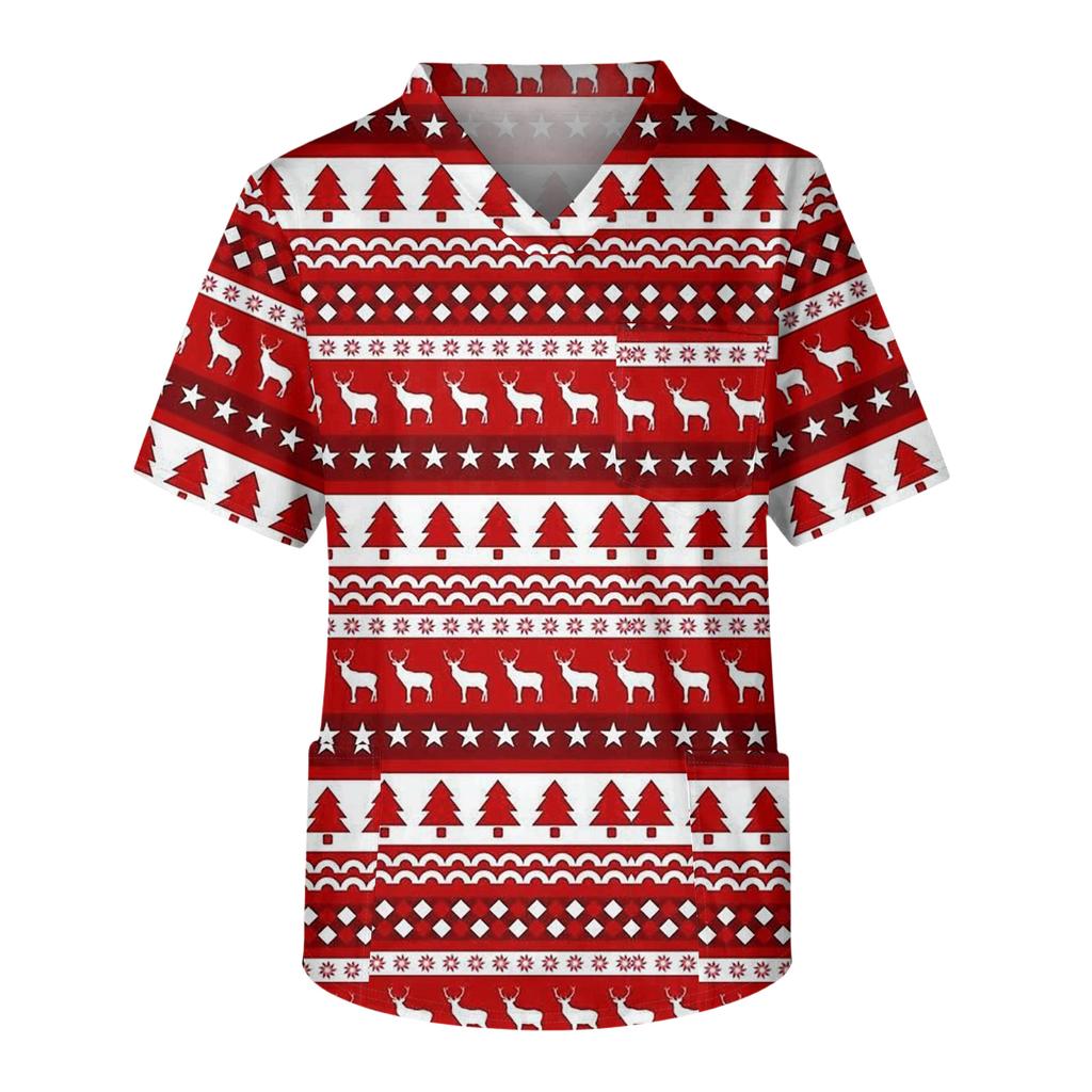 Men's Casual Short-Sleeved V-Neck Printed Front Pocket Top