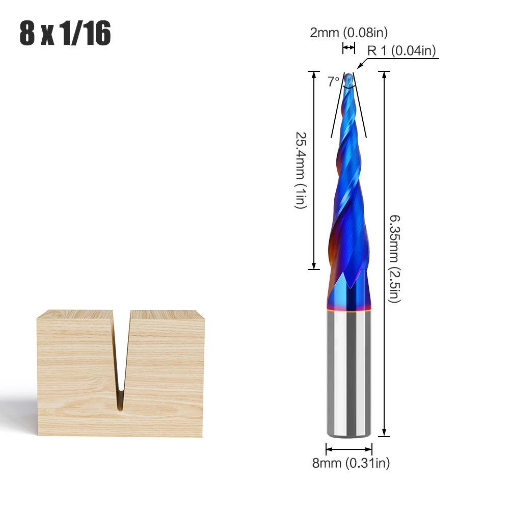 1/4 Shank 8 Shank Integral Alloy Double Edge Tilt Coated Ball Cutter Taper Ball End Mill Metal Embossed Extended Tungsten