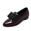 Bowknot High Heeled Small Leather Shoes for Women,Fashionable Pointed Toe, Large Size, Shiny Leather, Low Heel Women's Shoes
