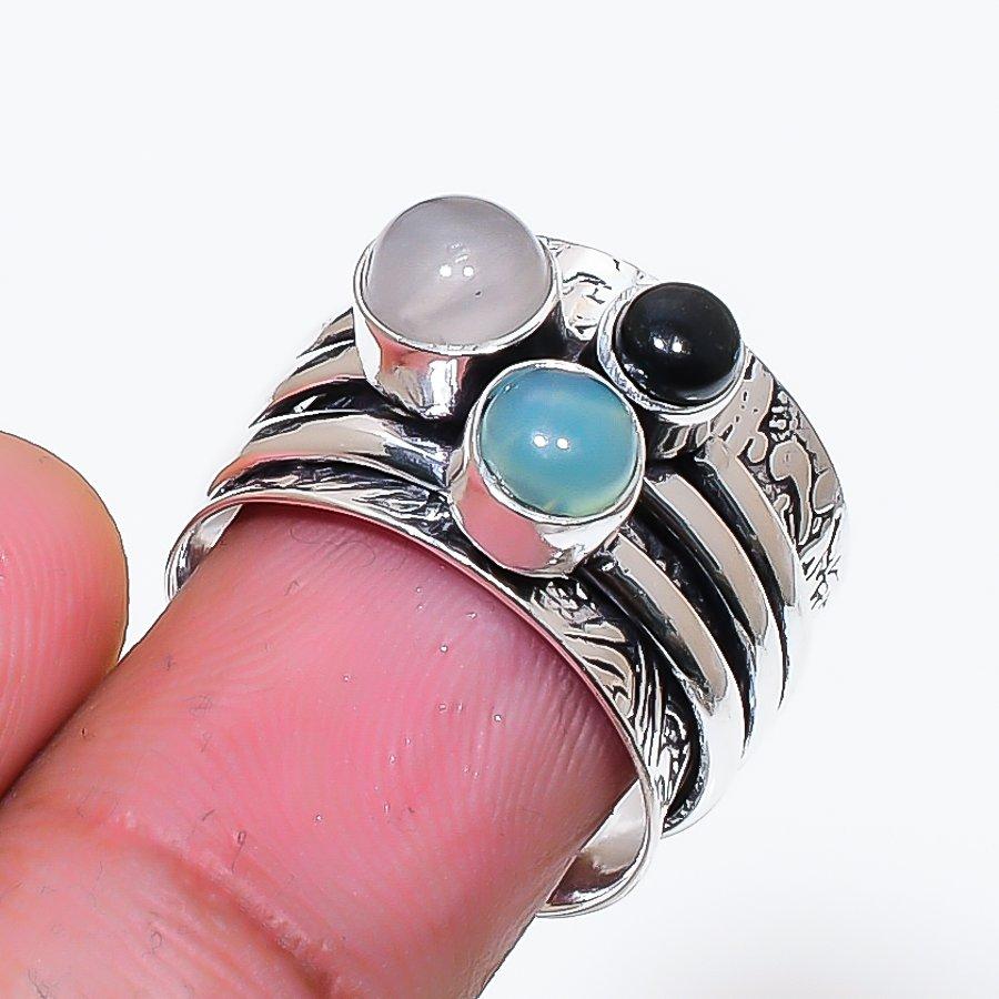 Natural Moonstone, Quartz 925 Sterling Silver Jewelry Ring Size 5.5 AR-19020