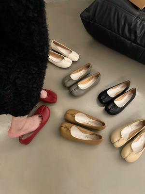 Fashion Bailamos Women Flats Tabi Ninja Round Split Toe Shallow Women Single Shoes Lazy Slip On Slingback Mules Leather Shoes Soft Loafe