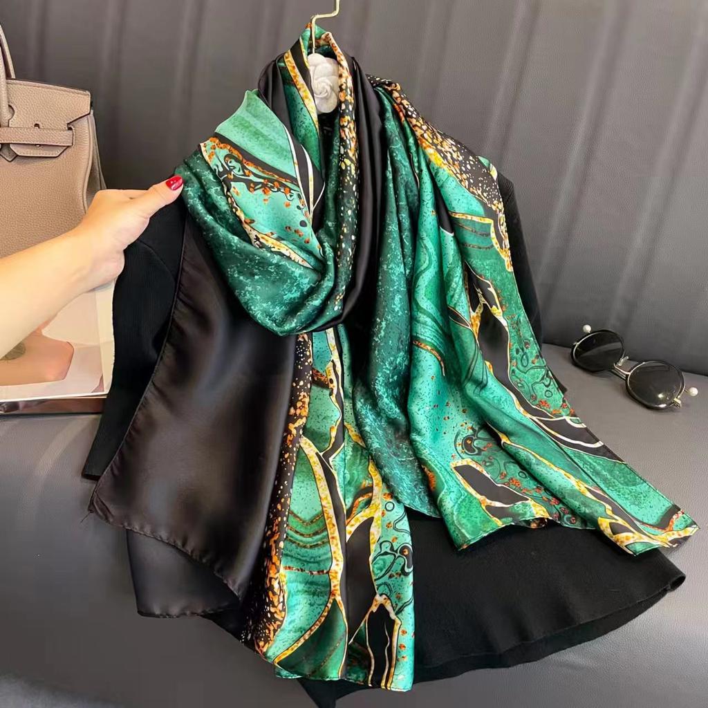 Silk scarf female spring and autumn fashion printing simulation silk temperament sarong thin section shawl scarf