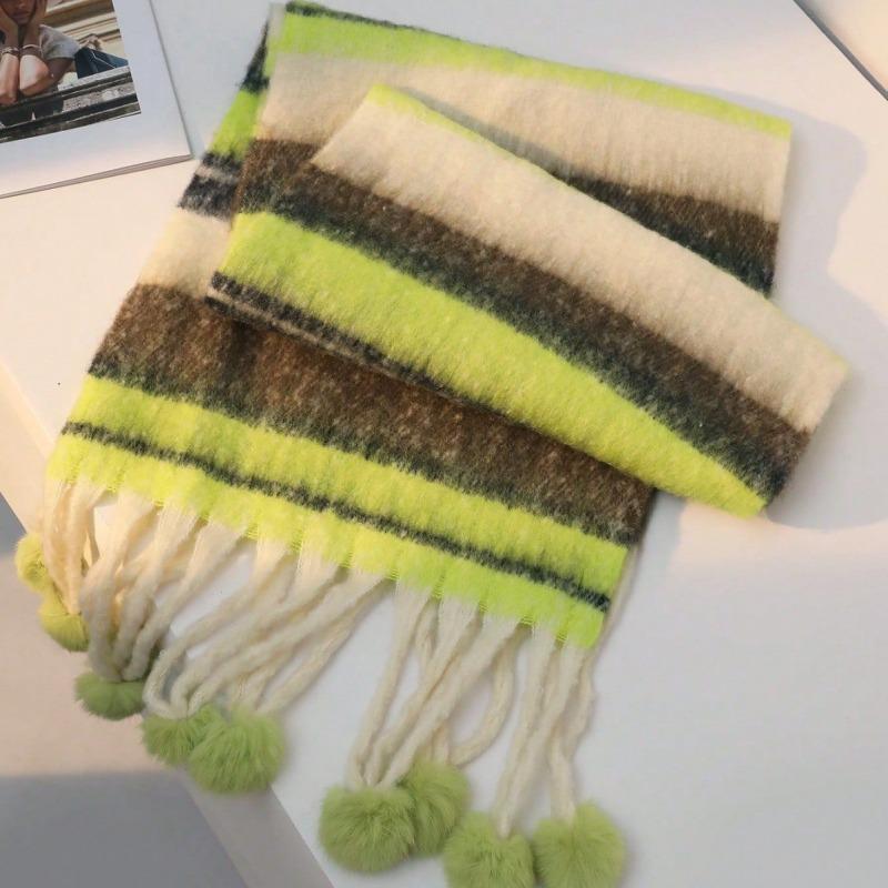Autumn and Winter Warm Scarf Mohair Versatile Striped Thickened Neck Scarf