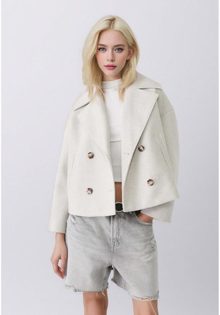 2025 Herbst Damen Europäischer & Amerikanischer Stil Zweireihiger Kurzer Wollmantel