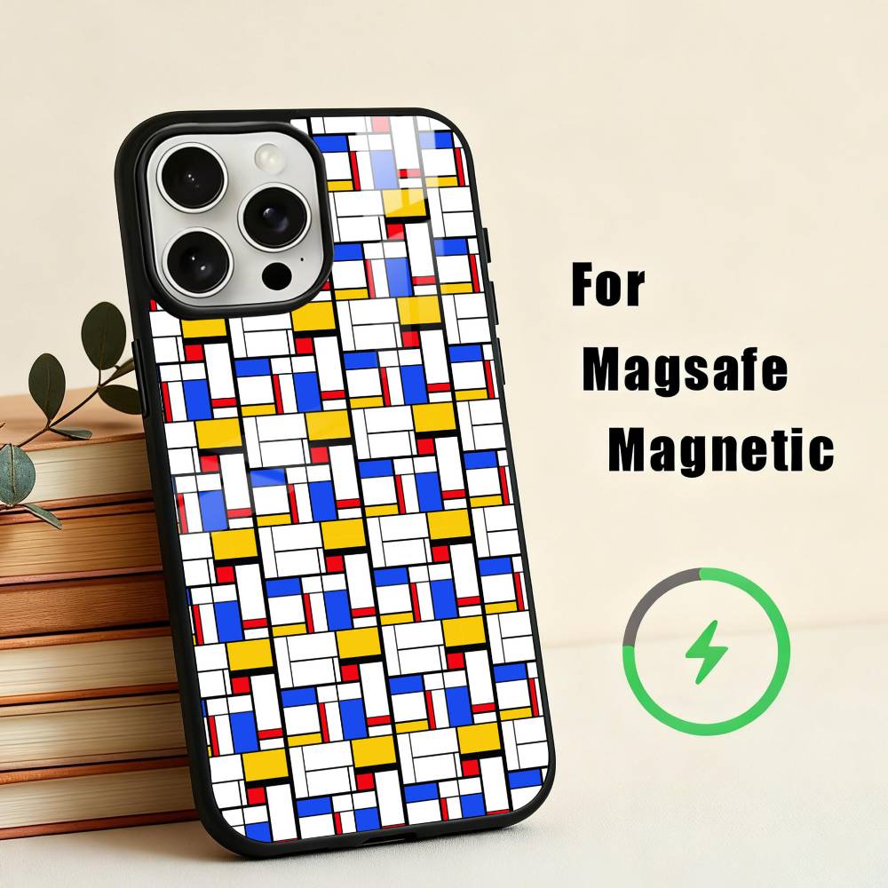 Grid T-TOPLBPCS M-Mondrian  Phone Case For iPhone17,16,15,14,13,12,11 Plus,Pro Max Magnetic For Magsafe Wireless Charging