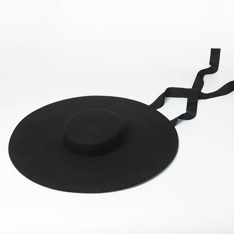 Europe, America Autumn and Winter New Fashion Light Flat Top Big Brim Wool Top Hat Catwalk Concave Stage Big Edge Felt Hat