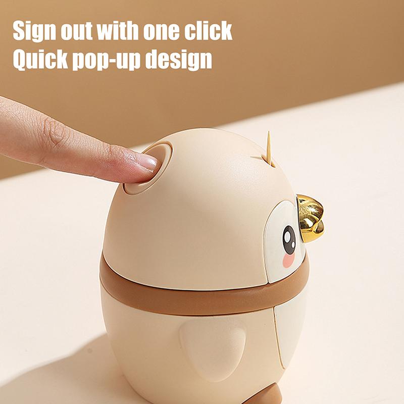 Automatischer Ausstoß-Zahnstocherspender - Niedlicher Pinguin-förmiger tragbarer Zahnstocherhalter Kunststoffgehäuse Erwachsenen Pinguin-Design