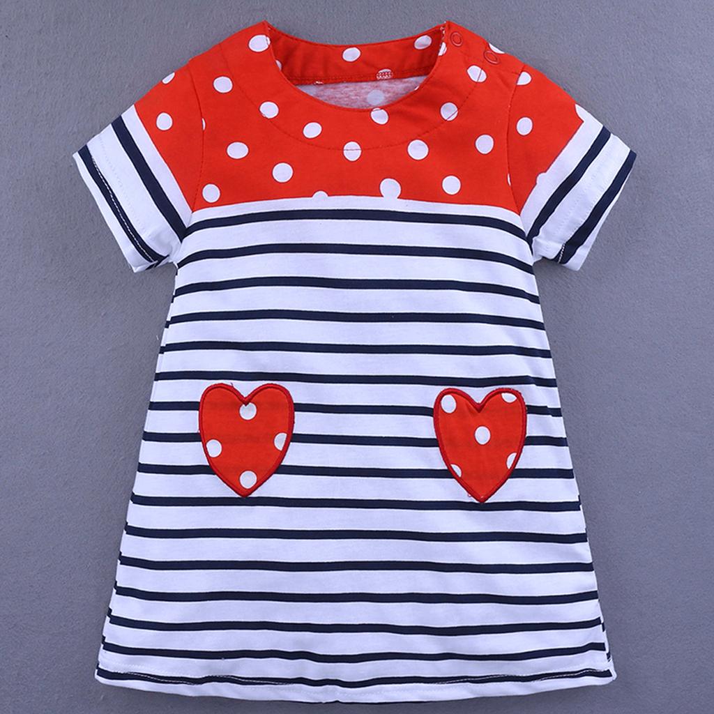 Girls Cotton Dress Short Sleeves Casual Summer Basic Jumpskirt Playwear Dresses