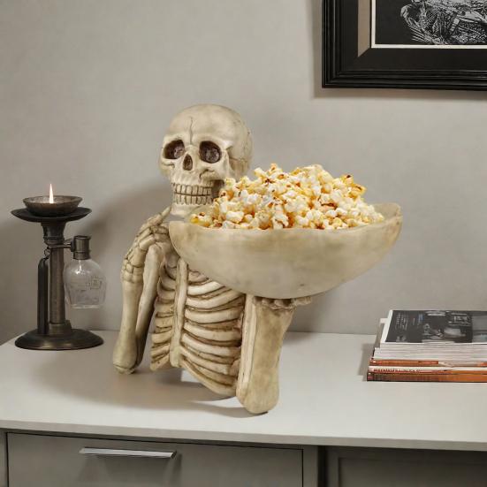 Halloween Schädel Süßigkeitenschale Gruseliges Skelett Schlüssel Obst Snack Aufbewahrungstablett Harz Punk Schädel Dekor für Zuhause Tischplatte Party Bar