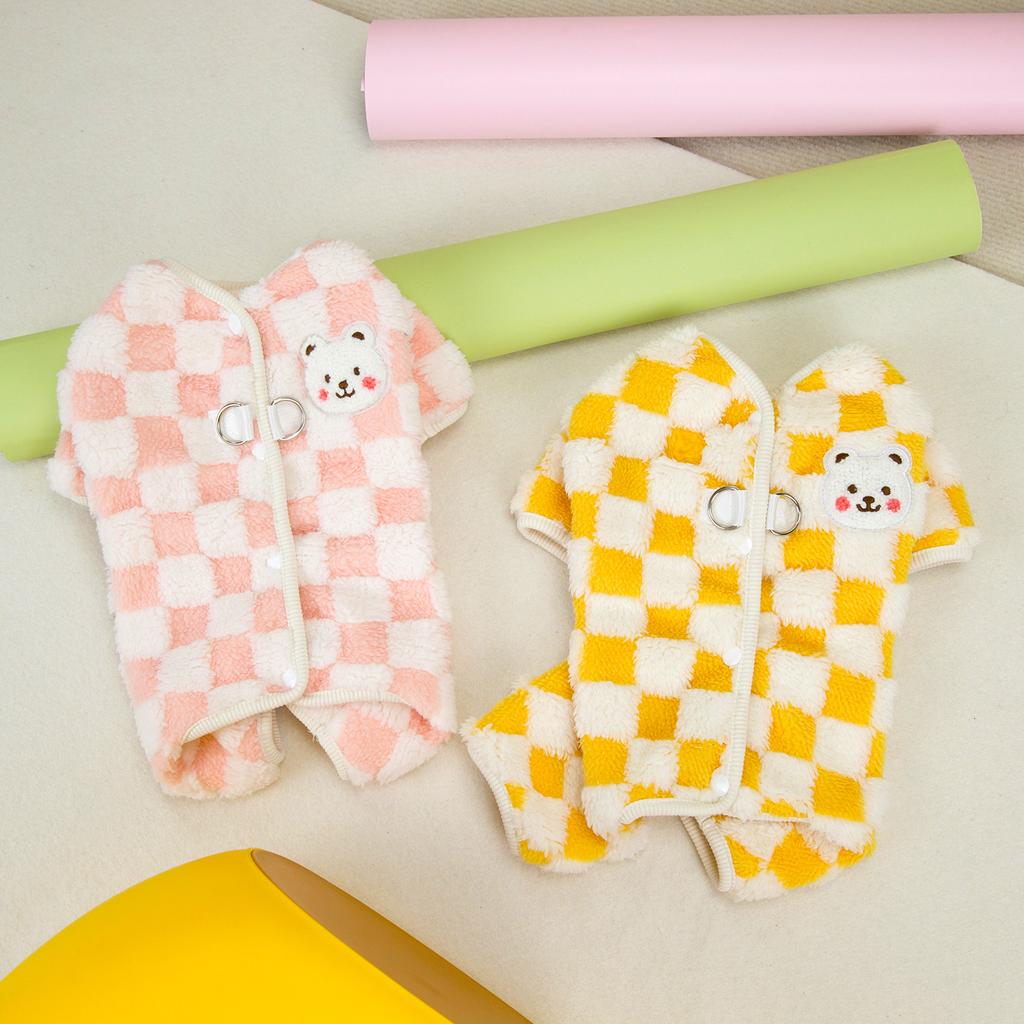 Checkerboard Dog And Cat Fall And Winter Four-Legged Coat Small Dog Warm Coat Lambswool College Style Pet Cold Weather Clothing