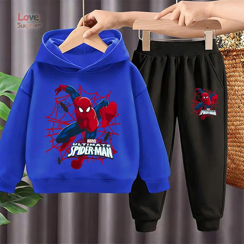 Marvel Ensembles HoodieS+pantalon 2 pièces pour enfants Homme Araignée Ensemble pantalon à capuche Cosplay anime pour enfants Sweat à capuche Pull Vêtements pour enfants 4-14 ans
