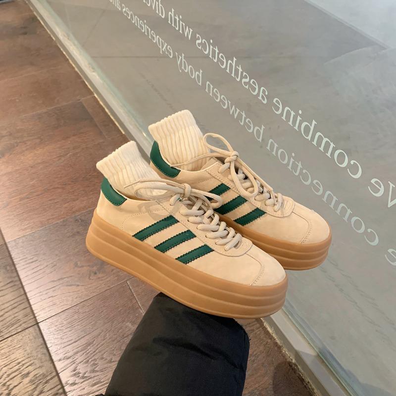 

Spring new leather color matching versatile round head casual board shoes women s thick soles increase 40