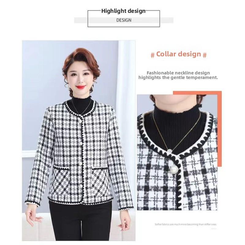 Fashion mother's versatile short Xiaoxiangfeng jacket middle-aged women's clothing autumn and winter clothing new velvet top cardigan