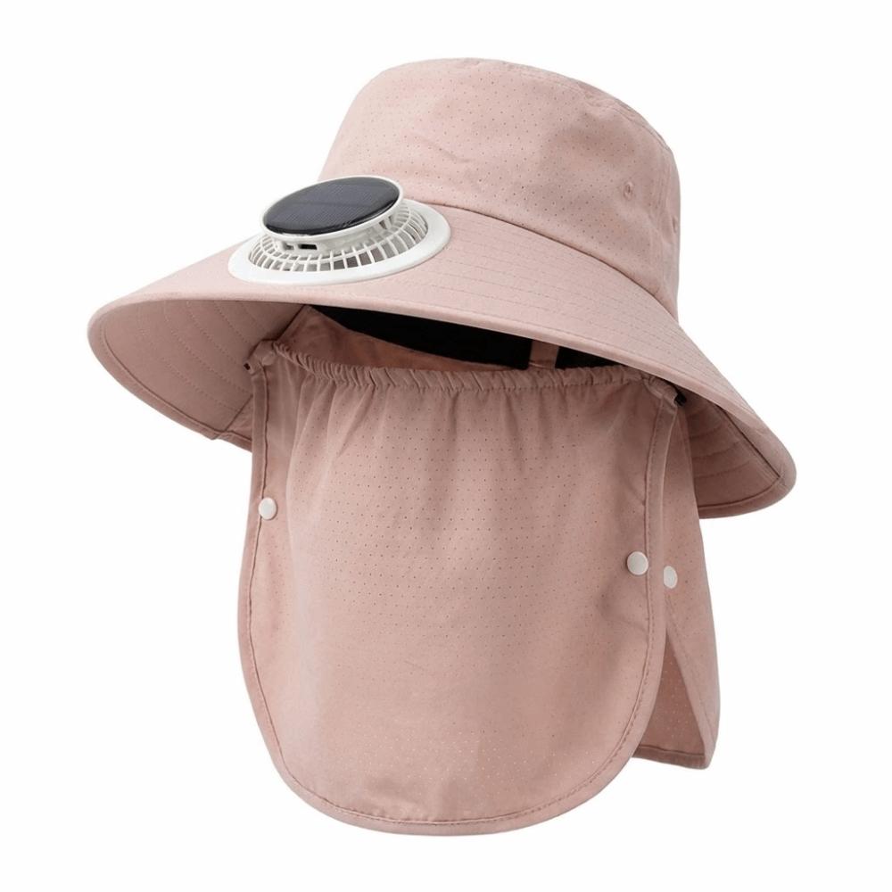 Adjustable Solar Fan Hat Breathable Wide Brim Fishing Hat for 3.7V300MAH Beach Wear розовый