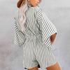 Summer Women'S Beach Resort Striped Knotted Tie Half-Sleeve V-Neck Slim Fit Waist Elastic Jumpsuit