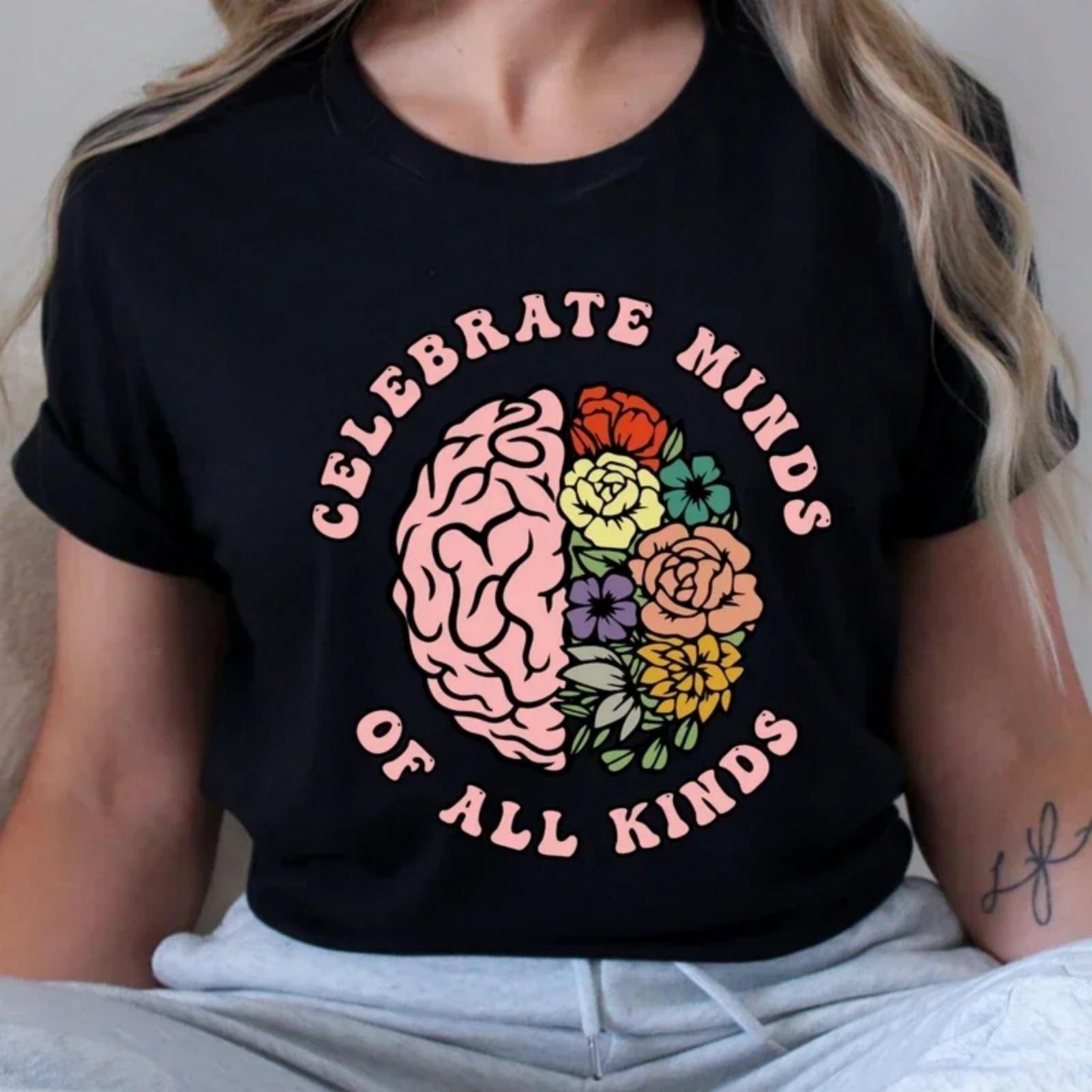 

Celebrate Minds of All Kinds Autism Awareness T-shirt Aesthetic Neurodivergent ADHD Tee Shirt Neurodiversity Social Worker Top XXXXXL чорний