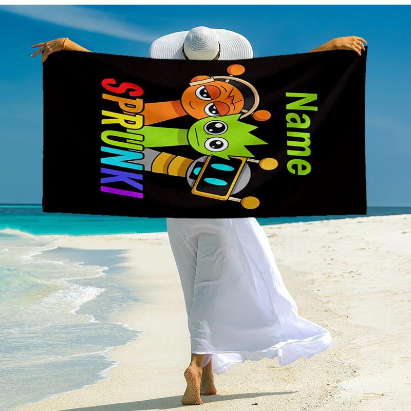 Custom Name Ultra-Soft Beach Towel with Sprunki Theme,Ideal for Pool - Camping, Diving - Perfect Travel Essential, Vibrant Beach Towel.