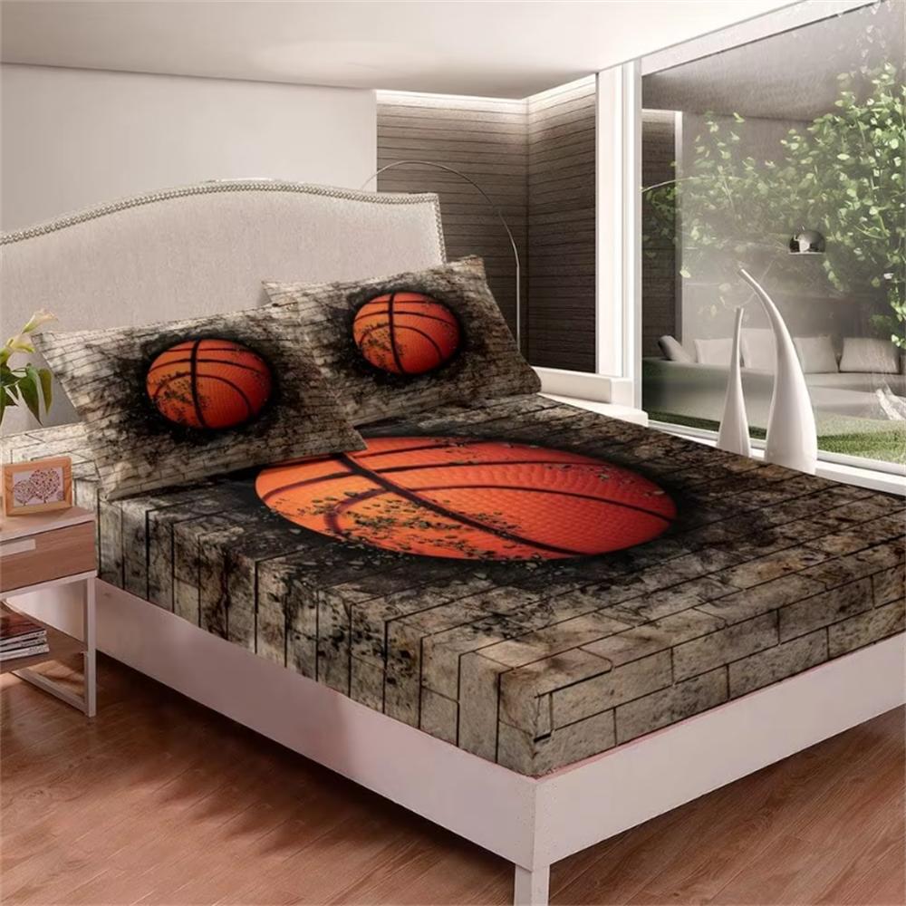 Youth Soccer Fitted Sheet Crack Wall Sheet Set for Kids Teens Boys Young Man Football Bedding Set Team Sports Games Bed Cover